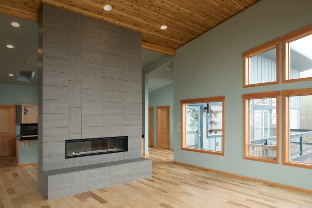 two-sided fireplace, custom home